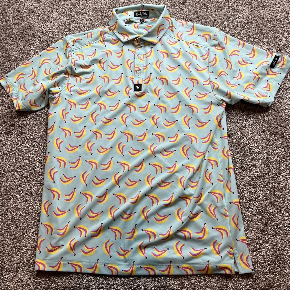 Bad Birdie Performance Golf Polo Shirt Mens L Banana Print Athletic